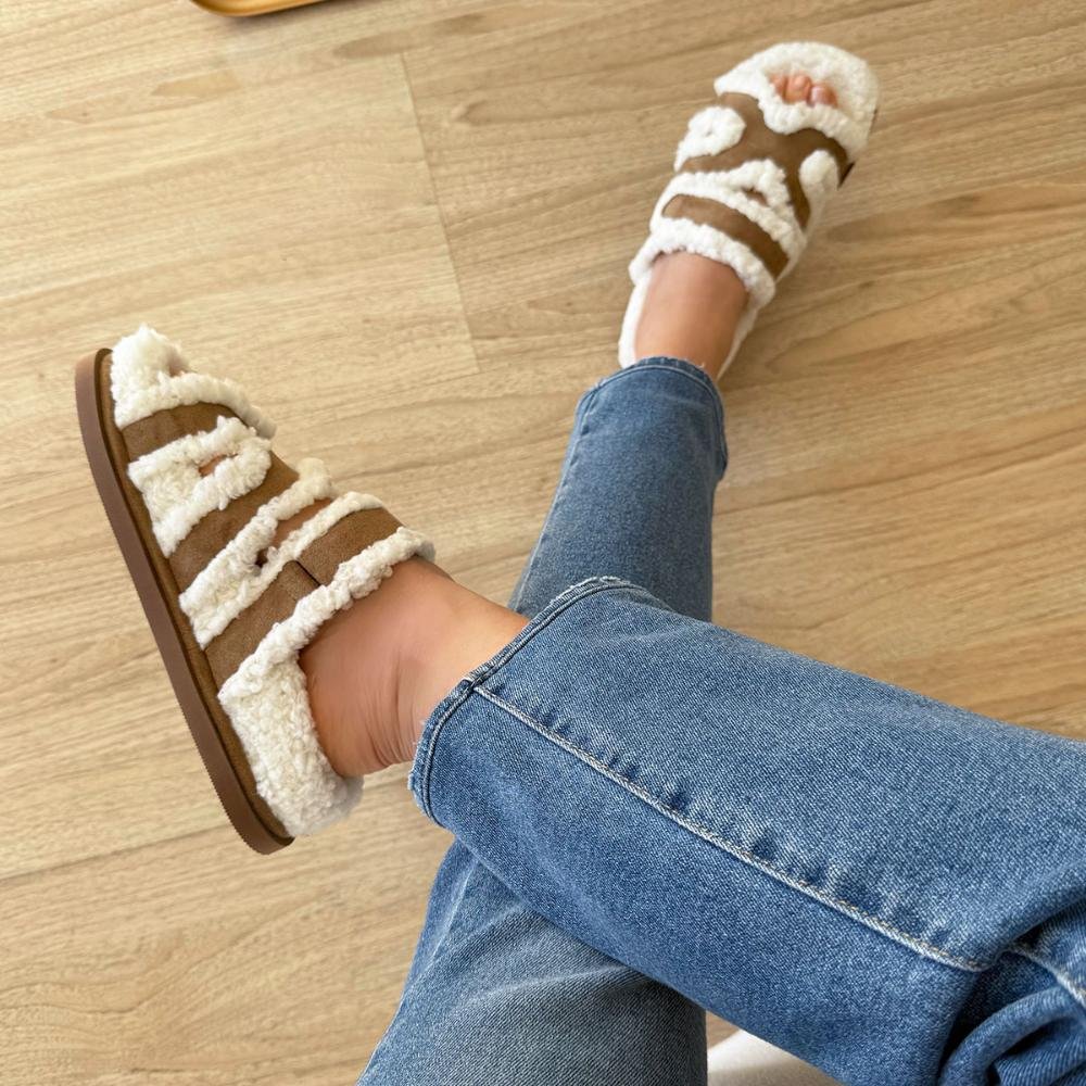 Karina - Papete Flatform com Pelos Bege Bege 6