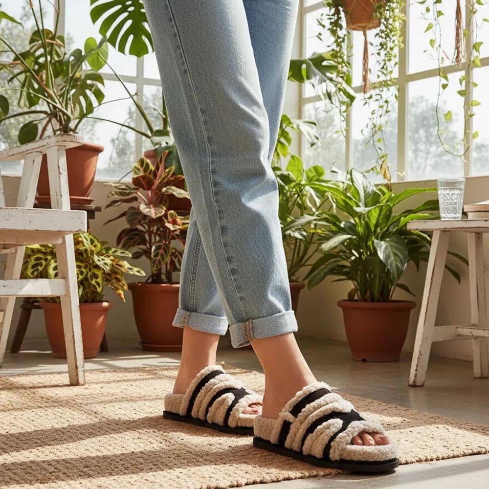 Karina - Papete Flatform com Pelos Preta Preto 3