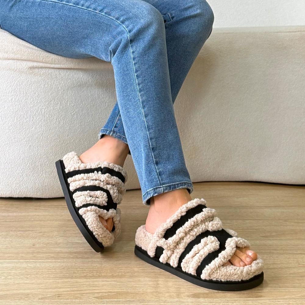 Karina - Papete Flatform com Pelos Preta Preto 8
