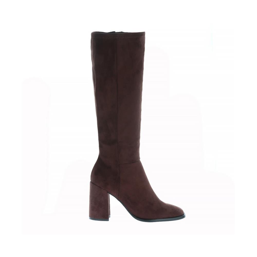 Maya - Bota Feminina Cano Alto Salto Grosso Suede Marrom