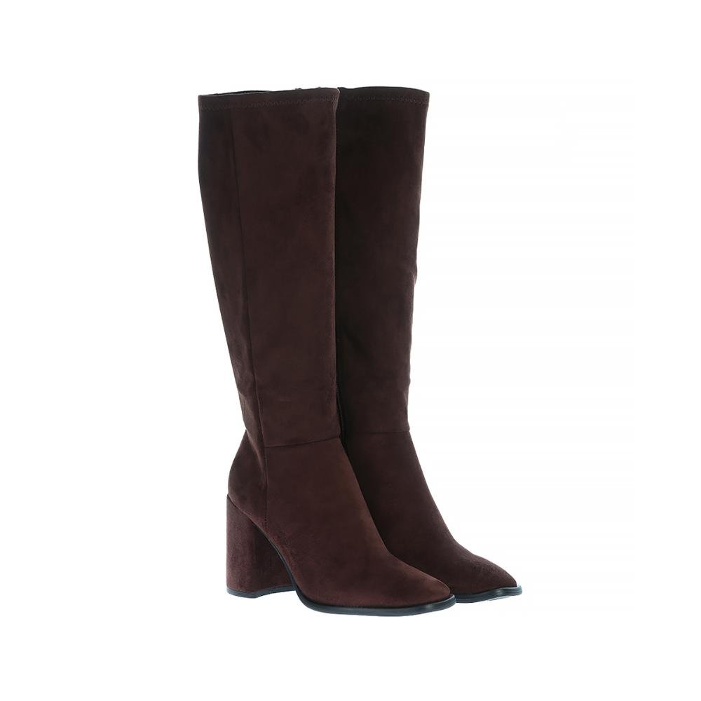 Maya - Bota Feminina Cano Alto Salto Grosso Suede Marrom Marrom 2