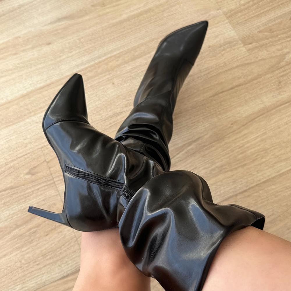 Angel - Bota Slouchy Feminina Salto Fino Bico Fino Preta Preto 4