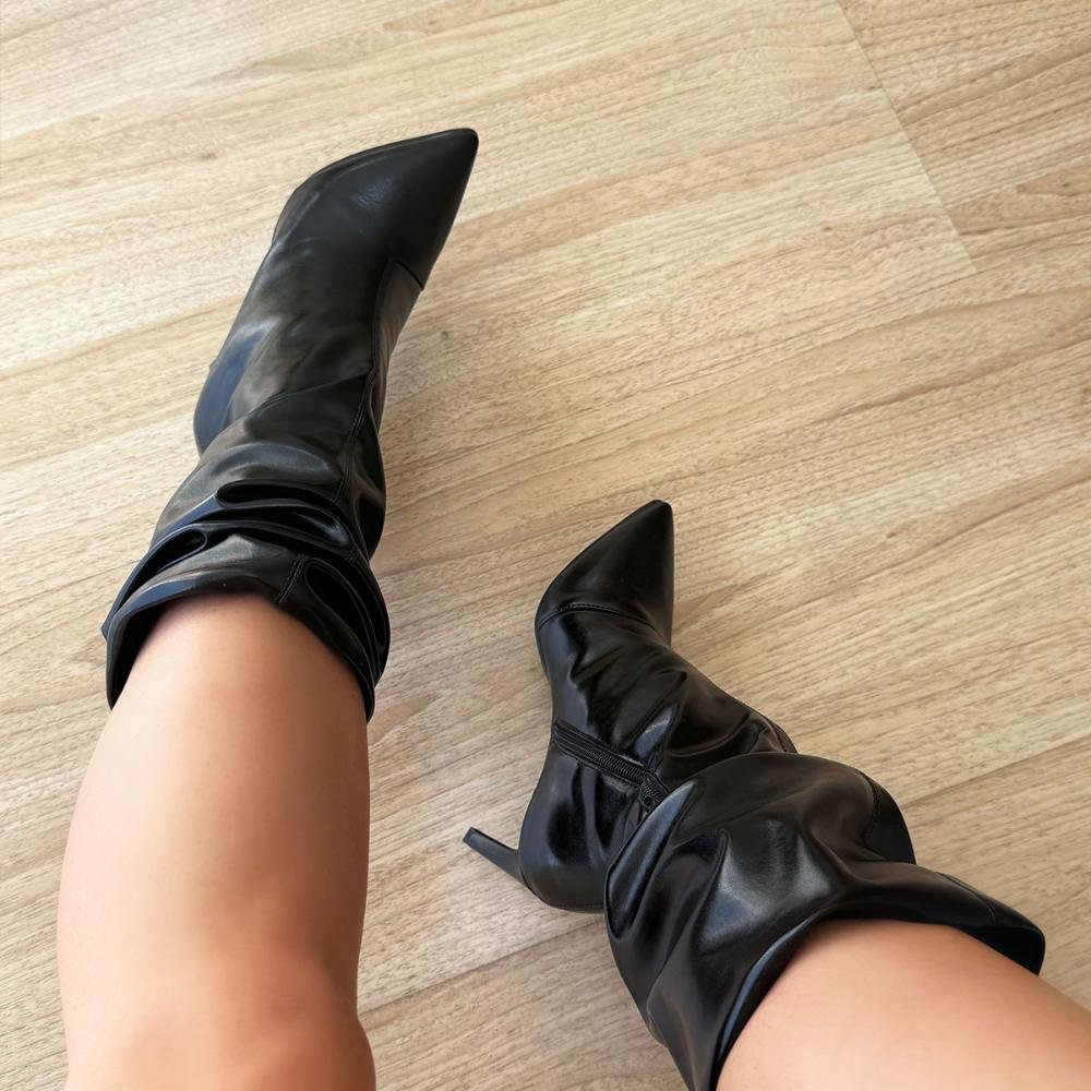 Angel - Bota Slouchy Feminina Salto Fino Bico Fino Preta Preto 8