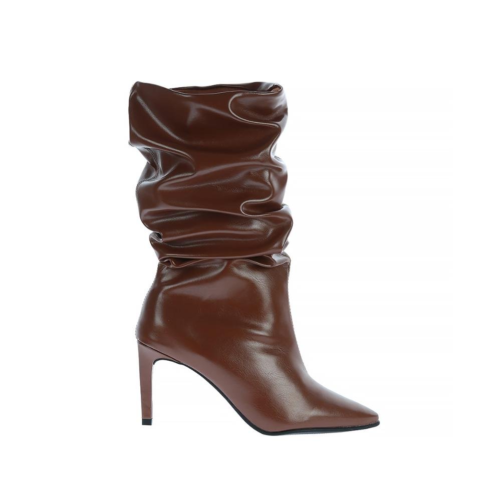 Angel - Bota Slouchy Feminina Salto Fino Bico Fino Caramelo