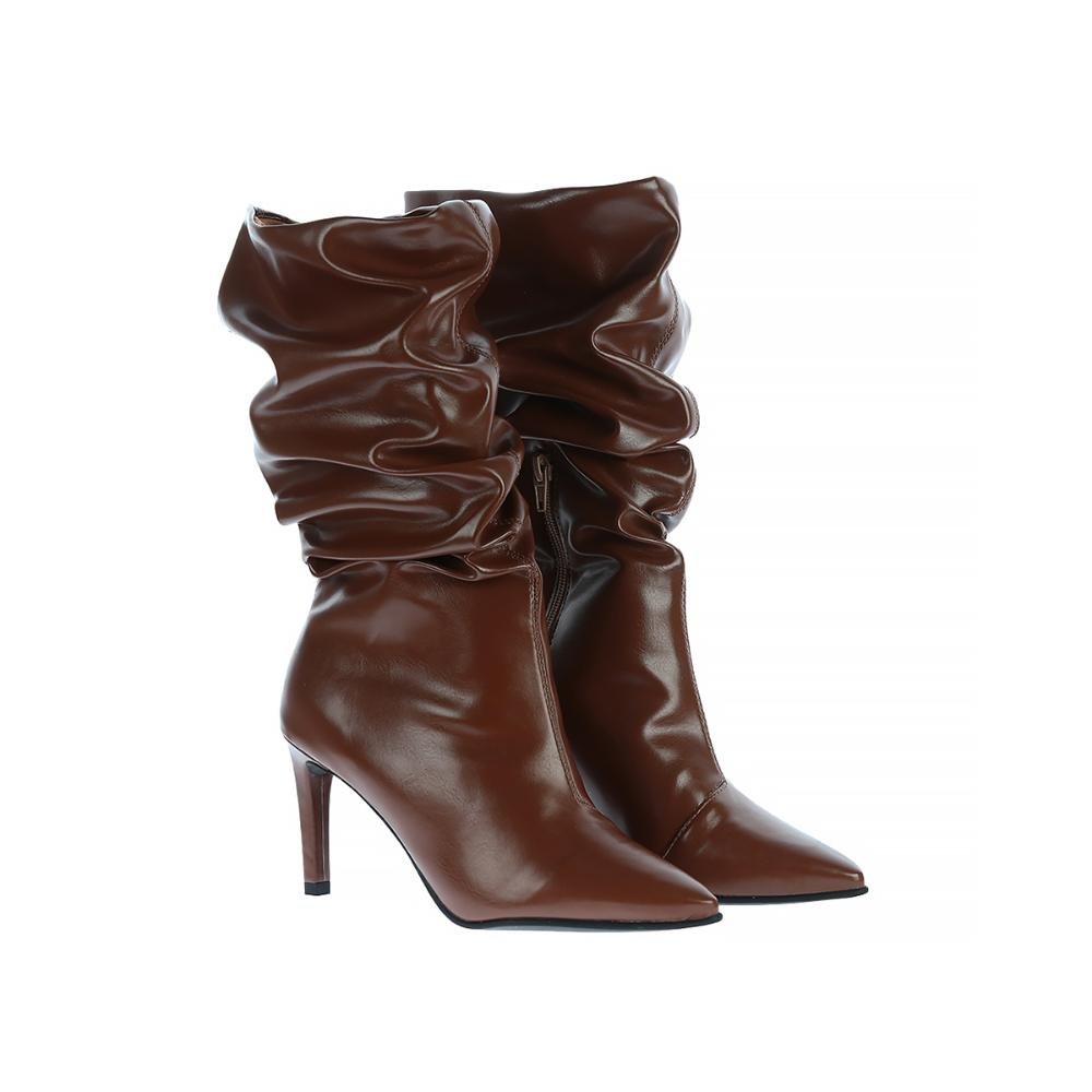 Angel - Bota Slouchy Feminina Salto Fino Bico Fino Caramelo Marrom 2