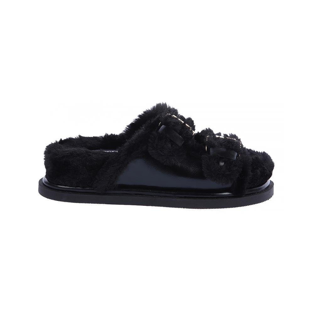 Beth - Papete Flatform Preta com Pelos