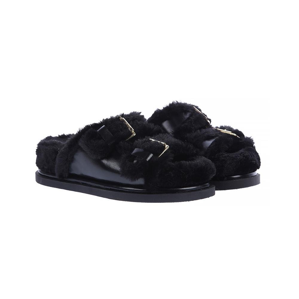 Beth - Papete Flatform Preta com Pelos Preto 2