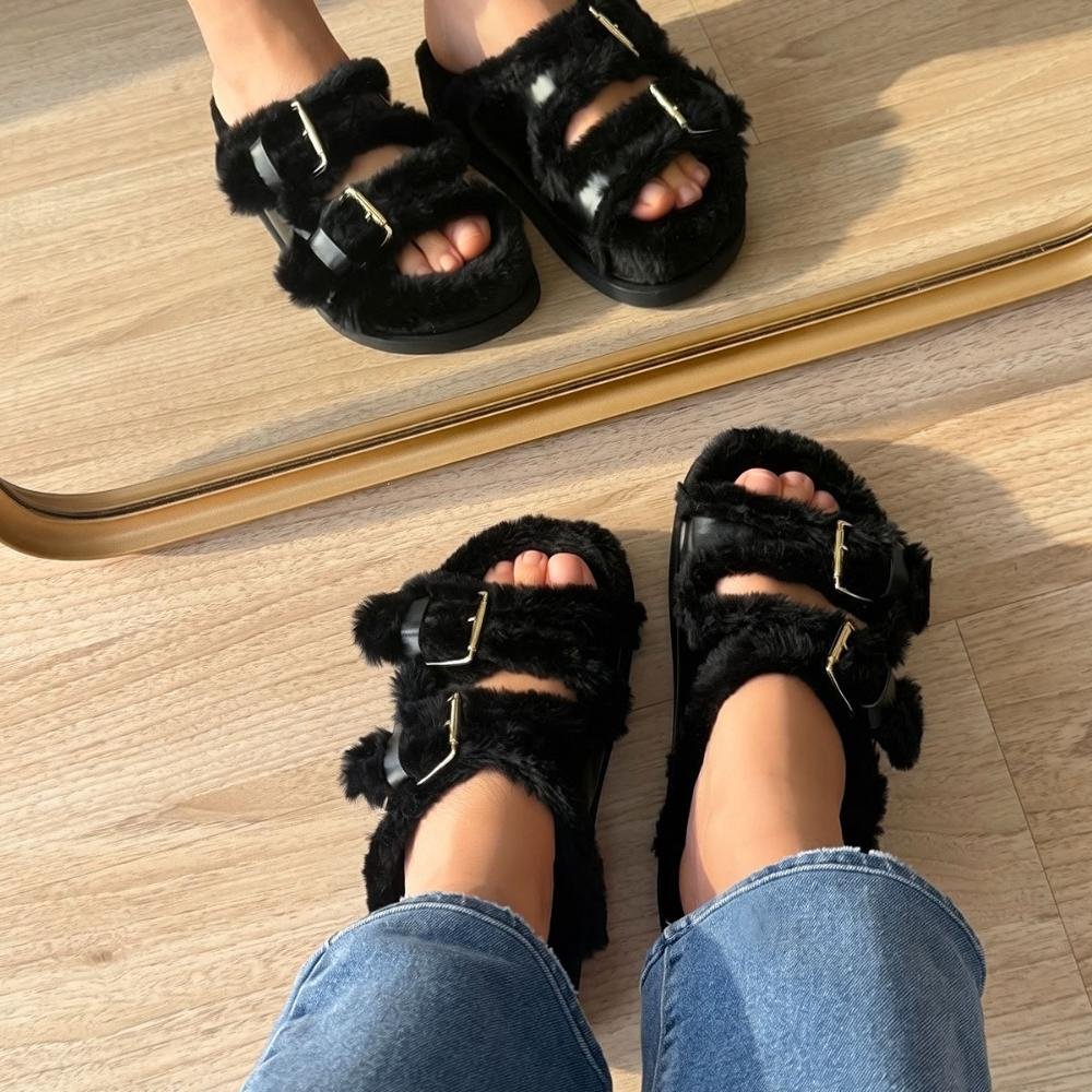 Beth - Papete Flatform Preta com Pelos Preto 4