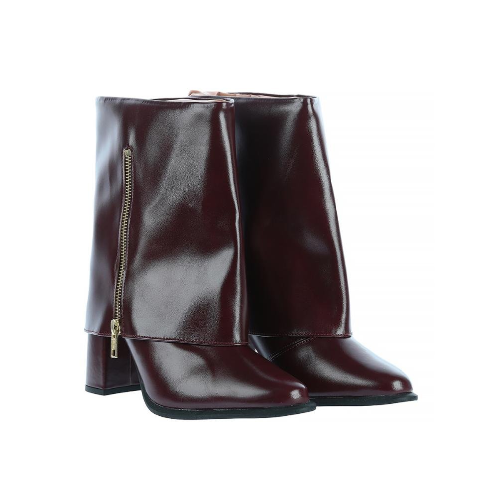 Ingrid - Bota Feminina 2 em 1 Marsala Capa Removível Salto Bloco Marrom 2