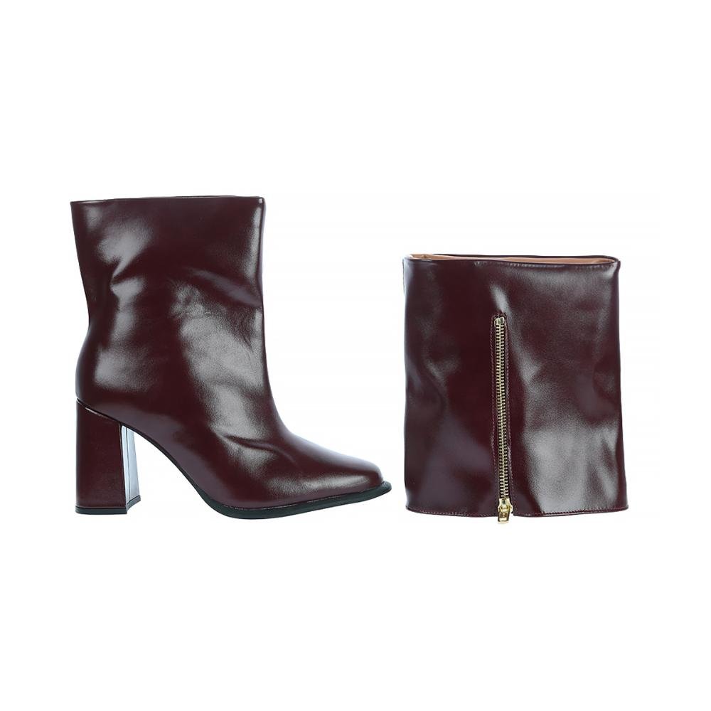 Ingrid - Bota Feminina 2 em 1 Marsala Capa Removível Salto Bloco Marrom 3