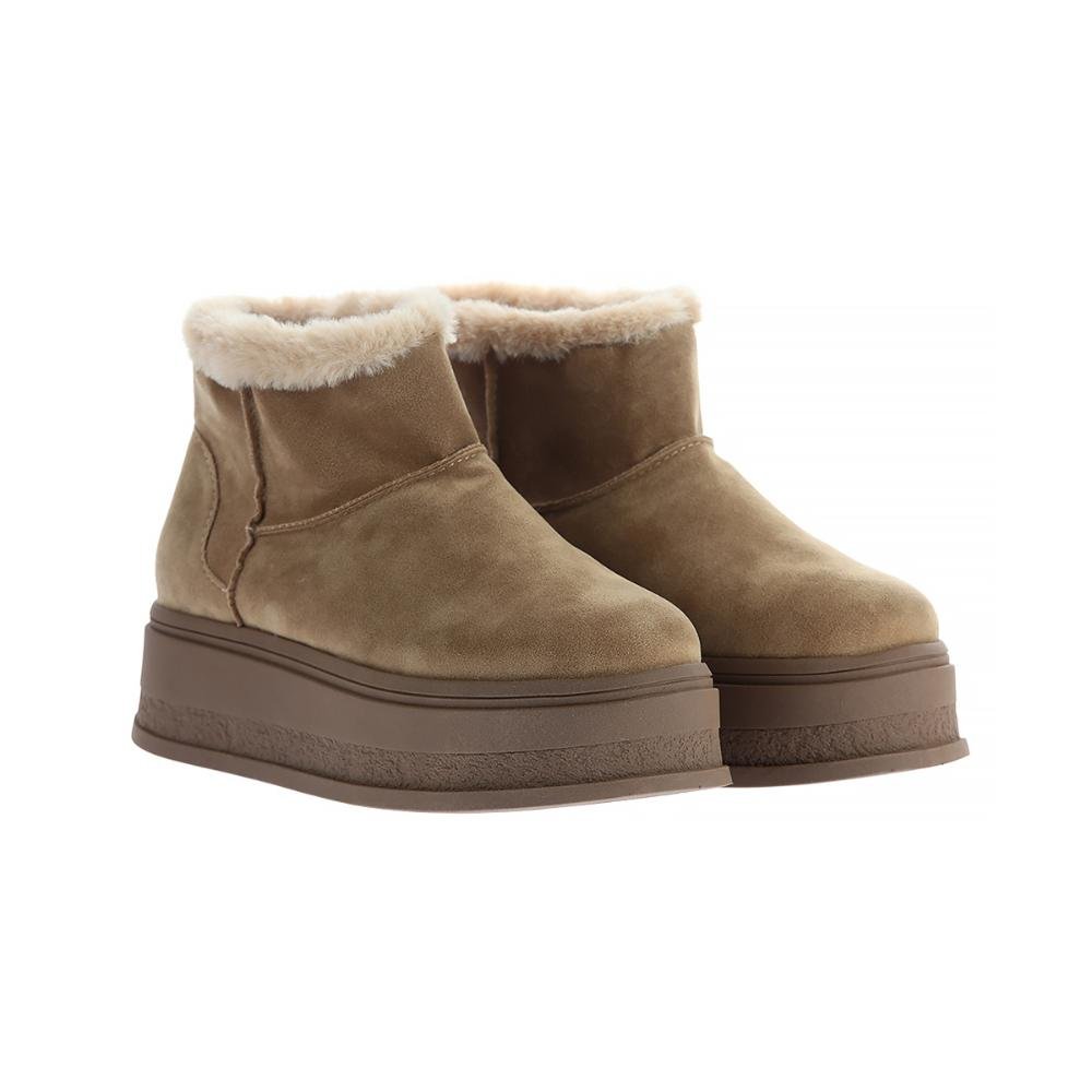 Bota de Pelos Forrada Plataforma Cano Baixo Palha Marrom 2