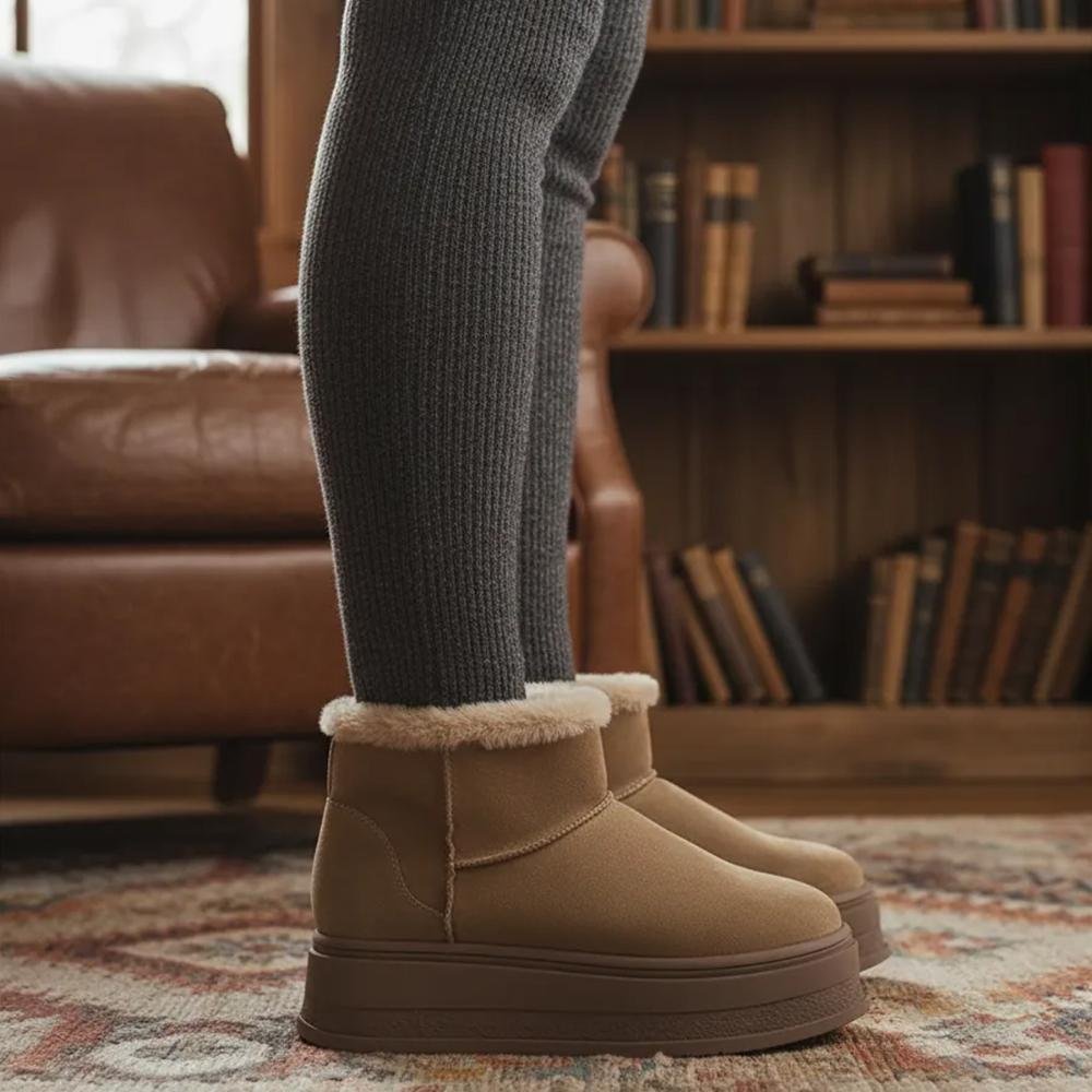 Bota de Pelos Forrada Plataforma Cano Baixo Palha Marrom 3