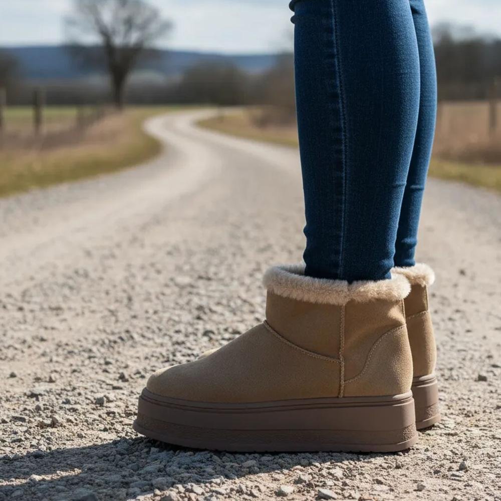 Bota de Pelos Forrada Plataforma Cano Baixo Palha Marrom 5
