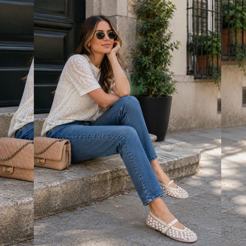 Marina - Sapatilha Damannu em Tela Off White com Aplicações e Fivela Branco 3