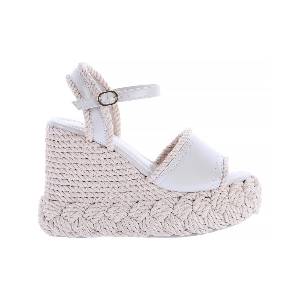 Yasmin - Sandália Plataforma Anabela Corda Off White Damannu