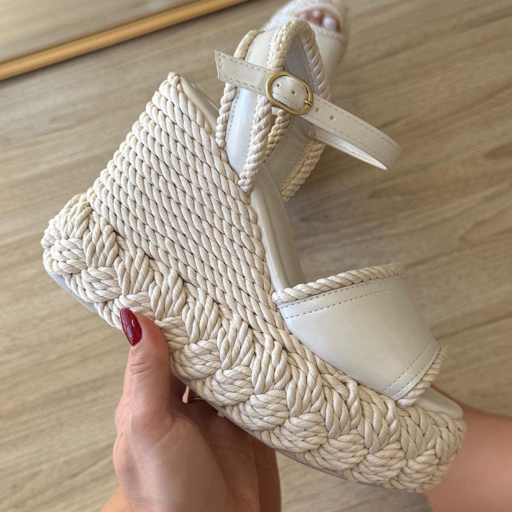 Yasmin - Sandália Plataforma Anabela Corda Off White Damannu Branco 8