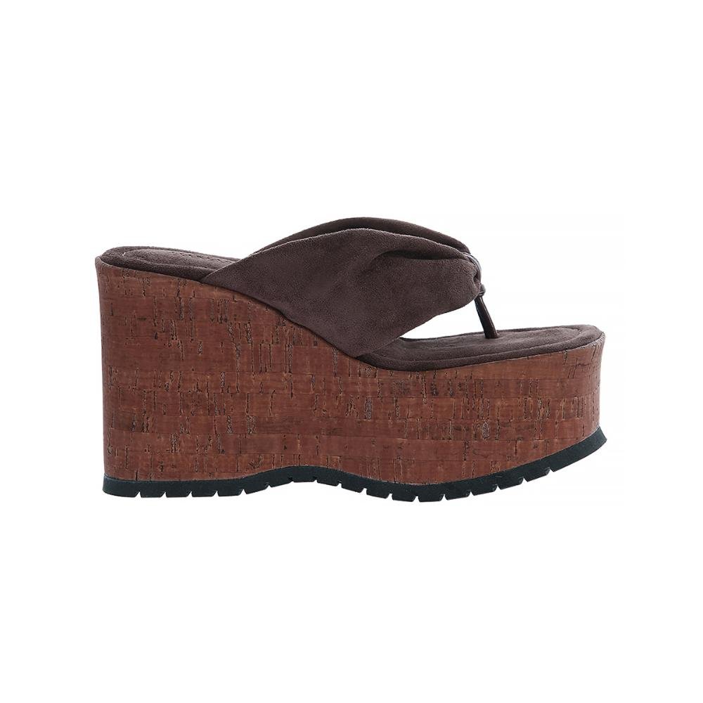 Francy - Tamanco Plataforma Feminino Camurça Marrom Damannu