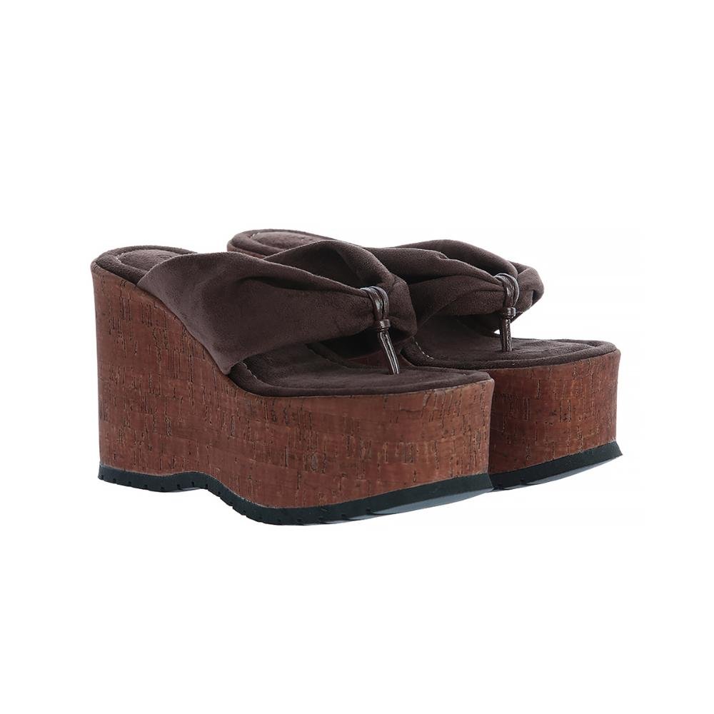 Francy - Tamanco Plataforma Feminino Camurça Marrom Damannu Marrom 2