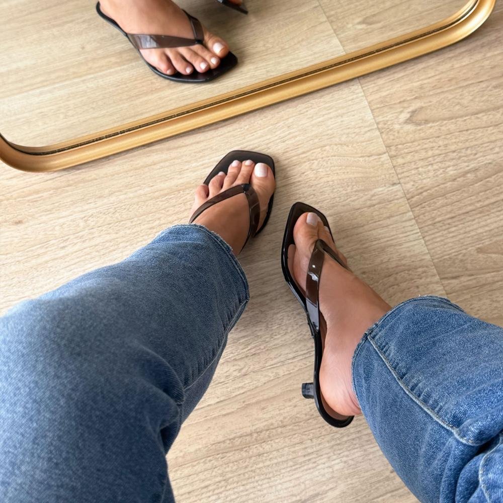 Izabela - Tamanco Flip Flop Jelly Preto Transparente Salto Fino Preto 5