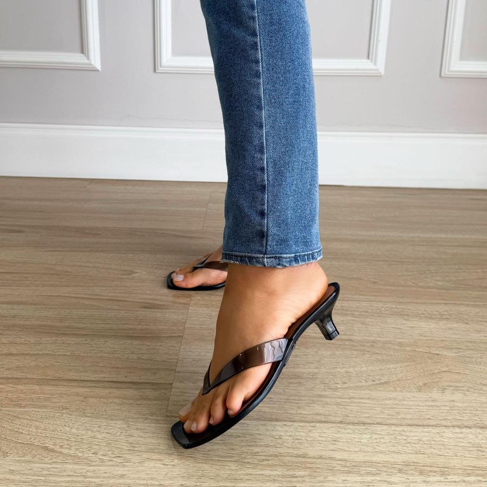 Izabela - Tamanco Flip Flop Jelly Preto Transparente Salto Fino Preto 7