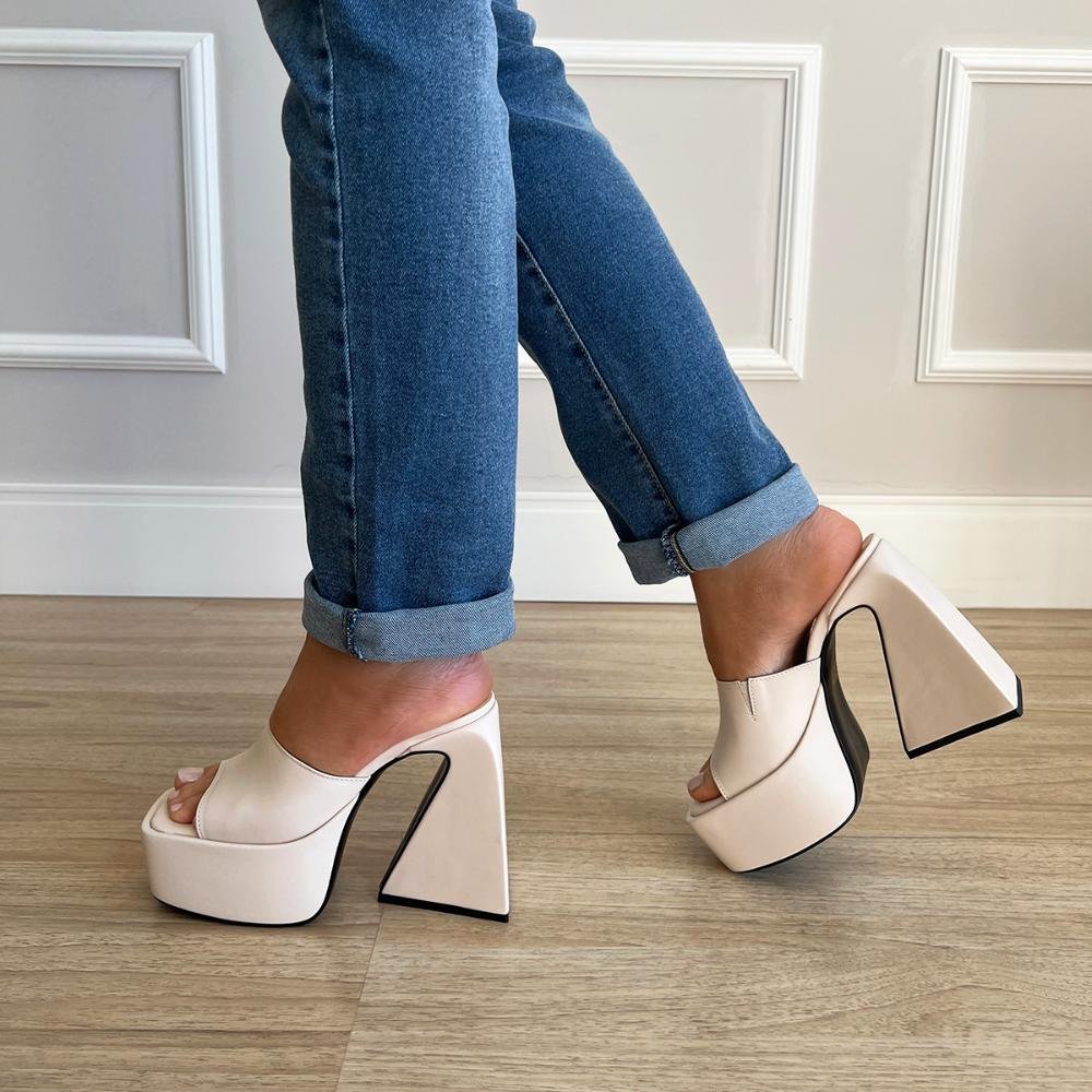 Tamanco Meia Pata Melody Off White Bege 3