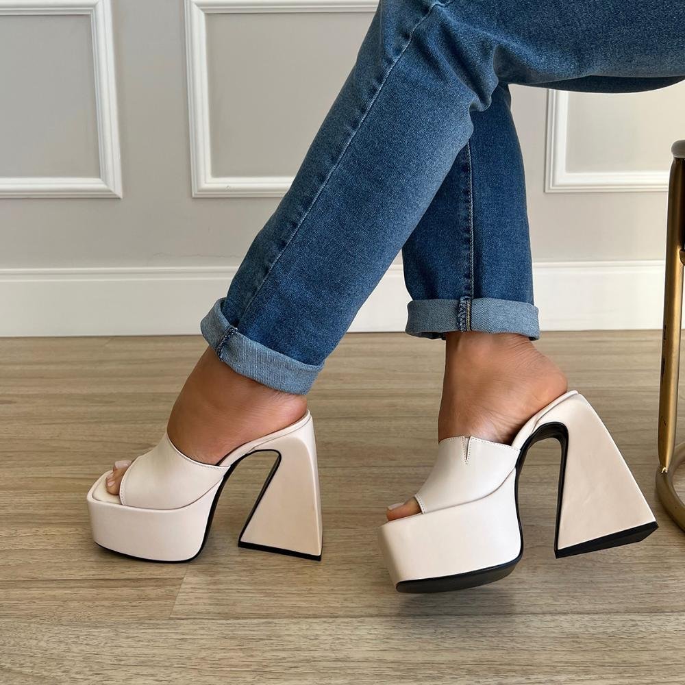 Tamanco Meia Pata Melody Off White Bege 5