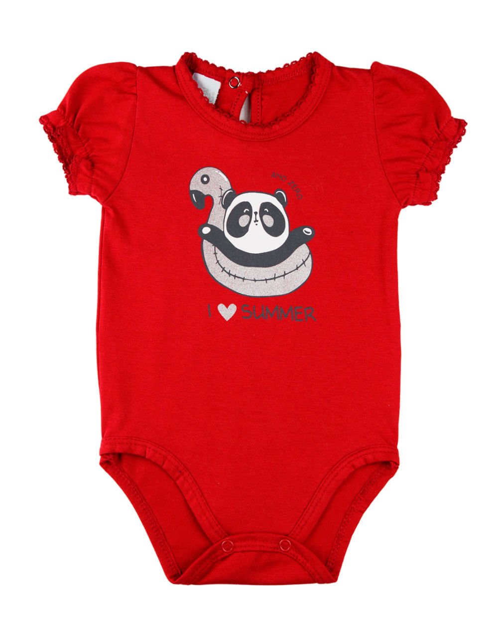 Body Bebê Menina Cotton Silk Urso Panda I Love Summer - Vermelho