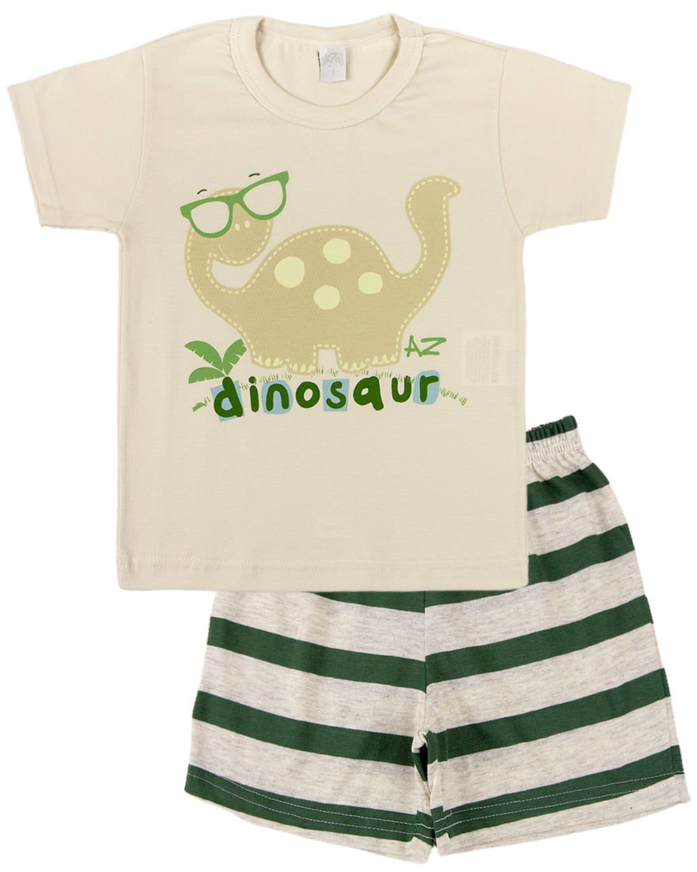 Pijama Infantil Menino Meia Malha e Malha Listrada Silk Refletivo Dinosaur - Mescla