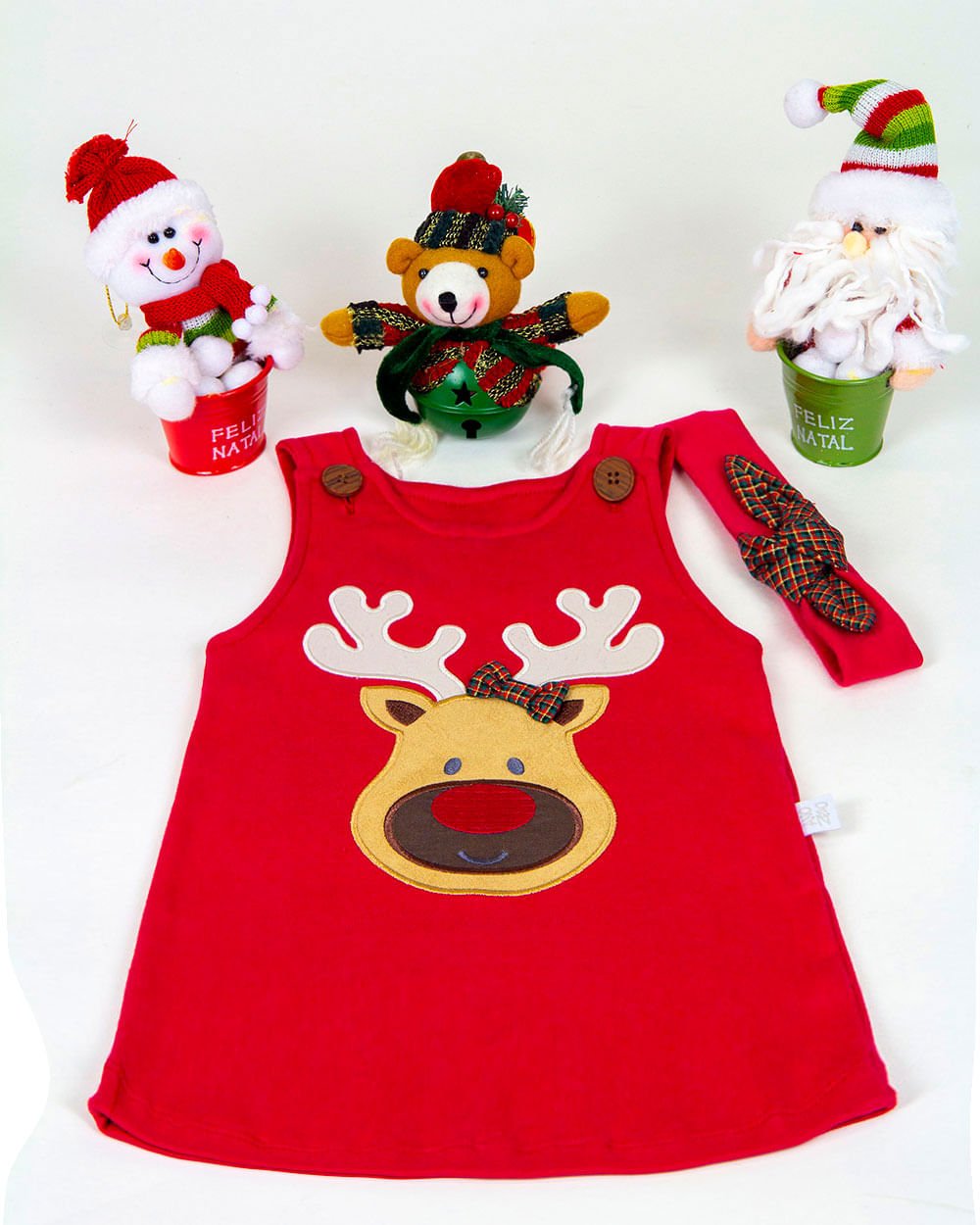Vestido de Bebê Natal e Vestido Infantil Natal Papai Noel - Vermelho