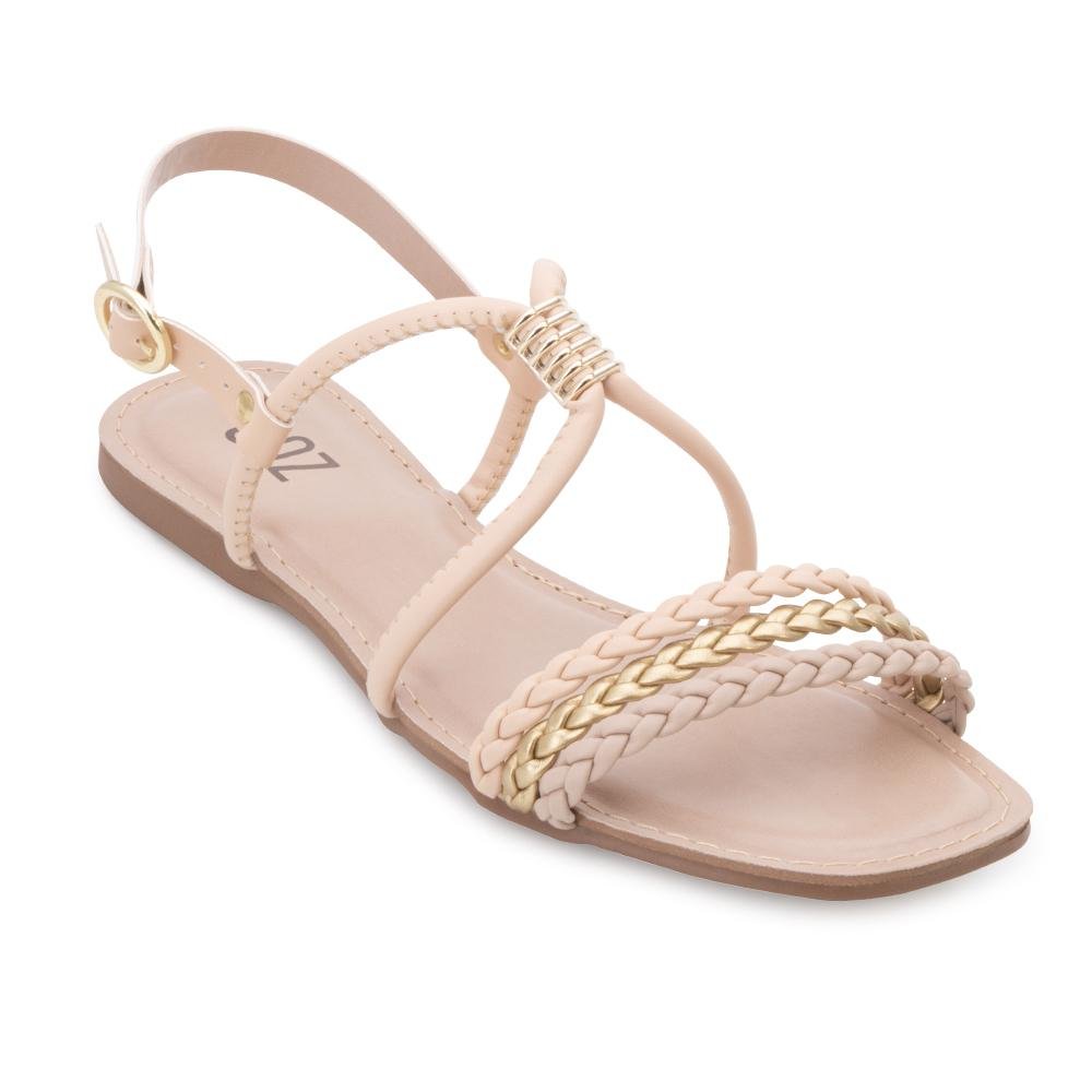 Sandália Rasteira SQZ SQ24-1104 Bege/Dourado 1