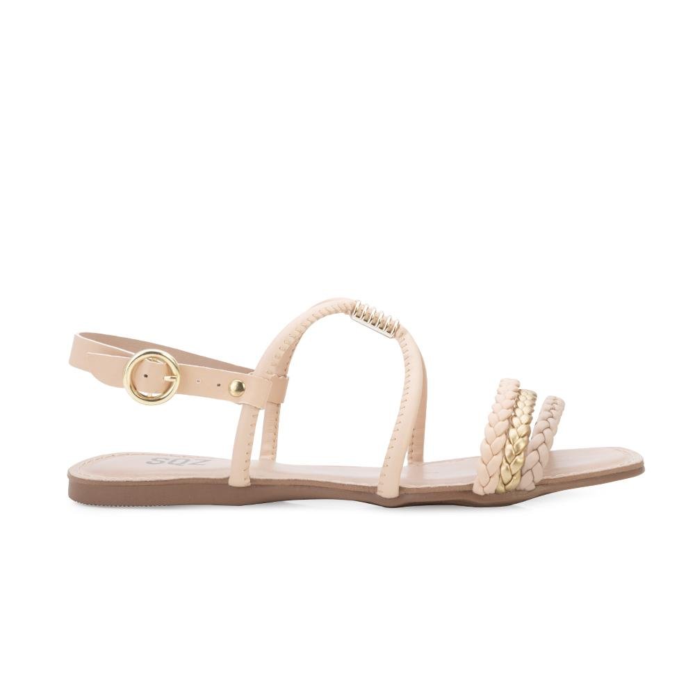 Sandália Rasteira SQZ SQ24-1104 Bege/Dourado 2