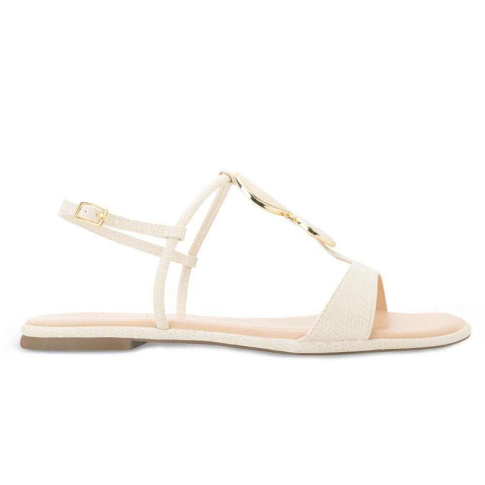 Sandália Rasteira Ganzallê MB25-91254 Creme/Dourado 2