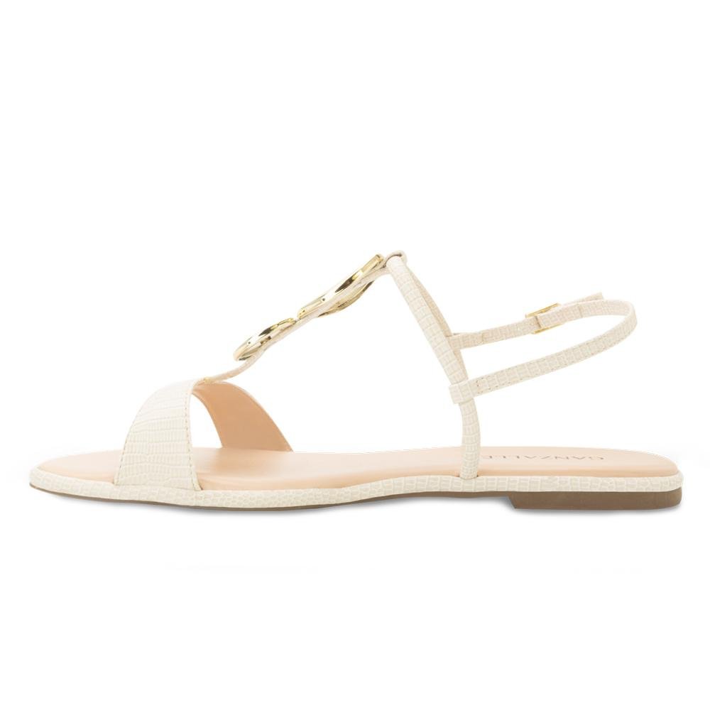 Sandália Rasteira Ganzallê MB25-91254 Creme/Dourado 3