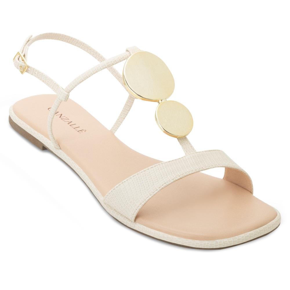 Sandália Rasteira Ganzallê MB25-91254 Creme/Dourado 1