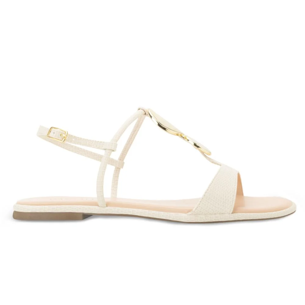 Sandália Rasteira Ganzallê MB25-91254 Creme/Dourado 2