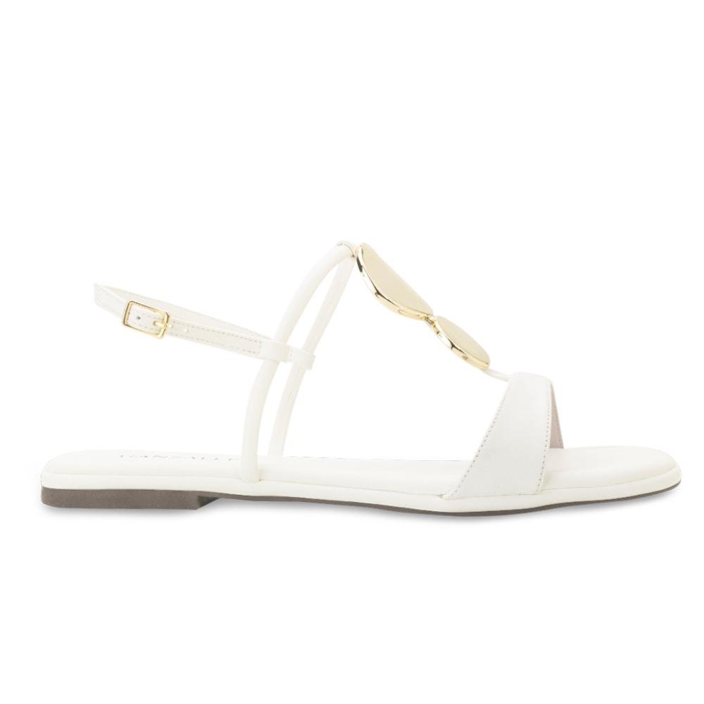 Sandália Rasteira Ganzallê MB25-91254 Branco/Dourado 2
