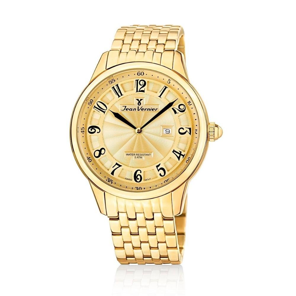 Relógio Pulso Jean Vernier Com Calendário Masculino JV01128 Dourado 1
