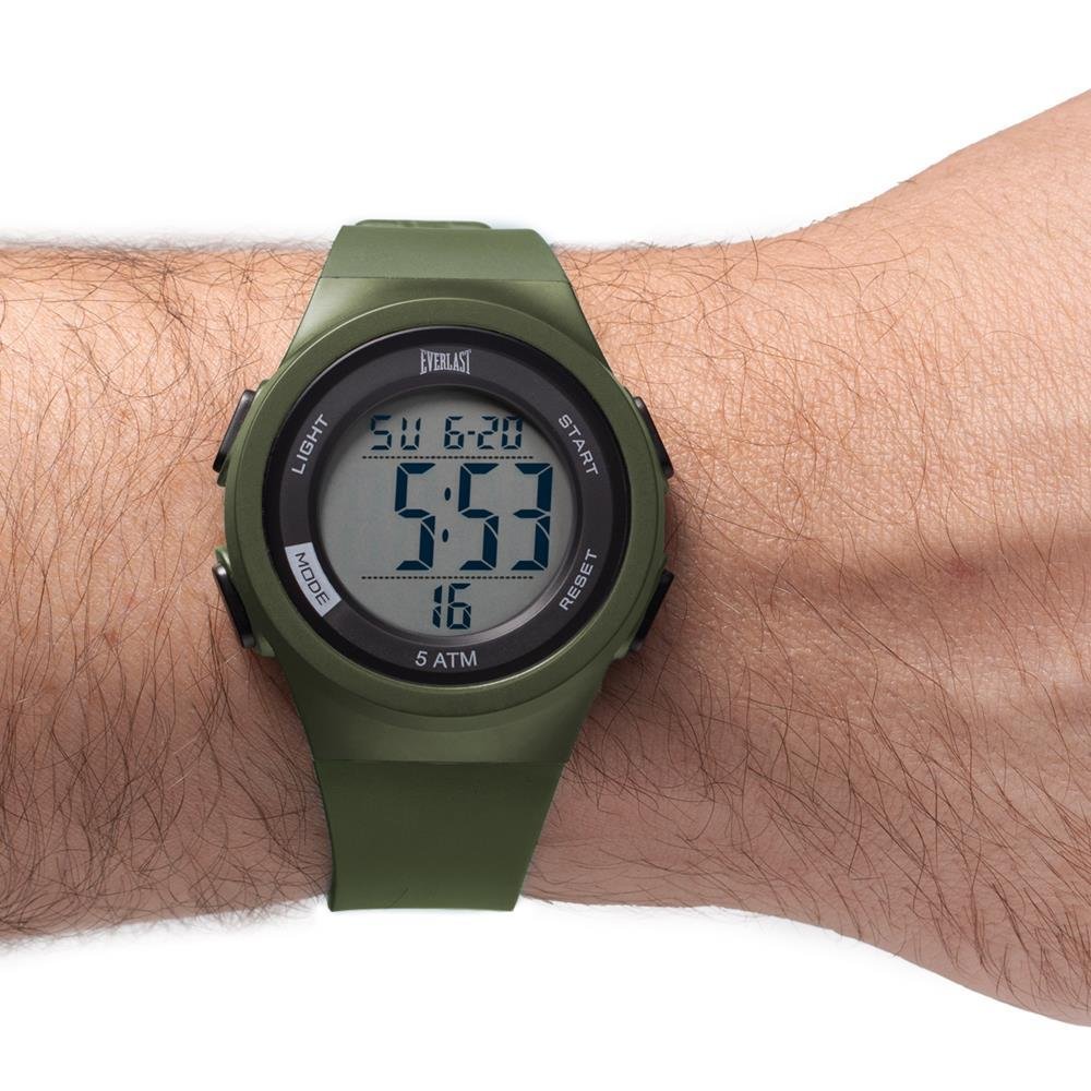 Relógio Pulso Everlast Unissex Silicone E741 Verde Militar 3
