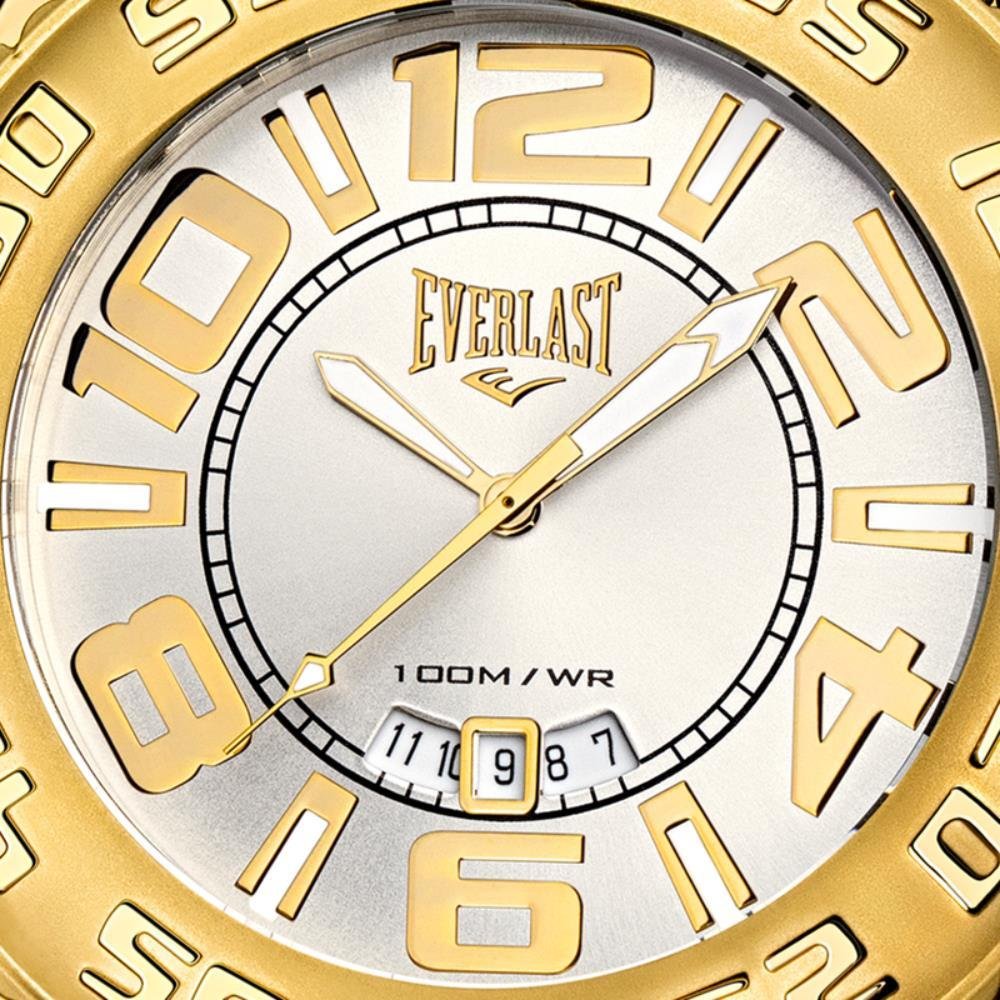 Relógio Pulso Everlast Masculino Calendário Aço E628 Dourado 2