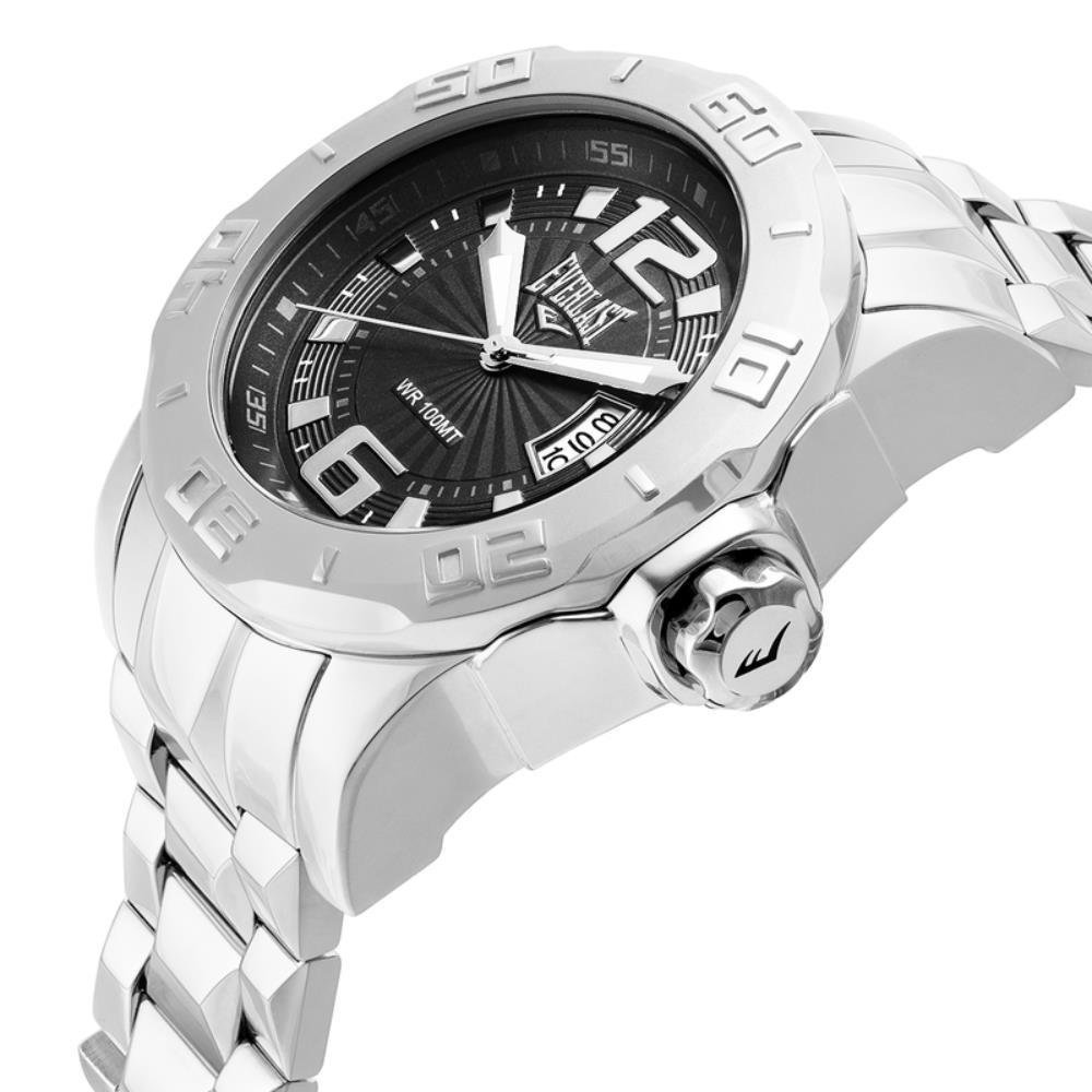 Relógio Pulso Everlast Masculino Calendário Aço E664 Prata 2