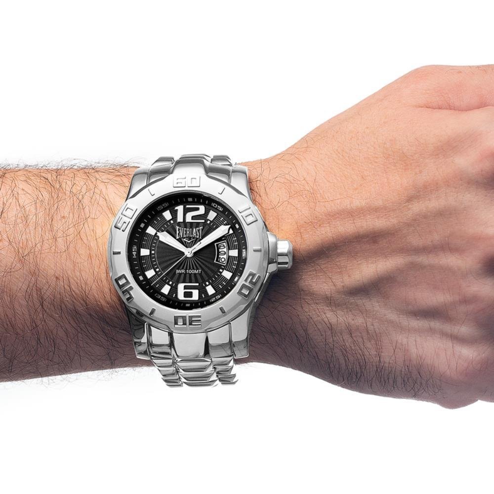 Relógio Pulso Everlast Masculino Calendário Aço E664 Prata 3
