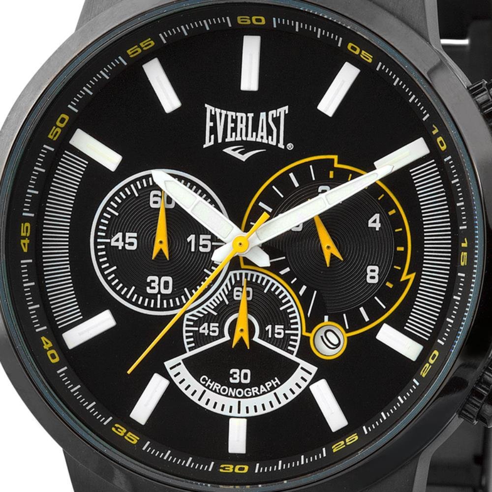 Relógio Pulso Everlast Masculino Cronógrafo Aço Preto E502 Preto 2