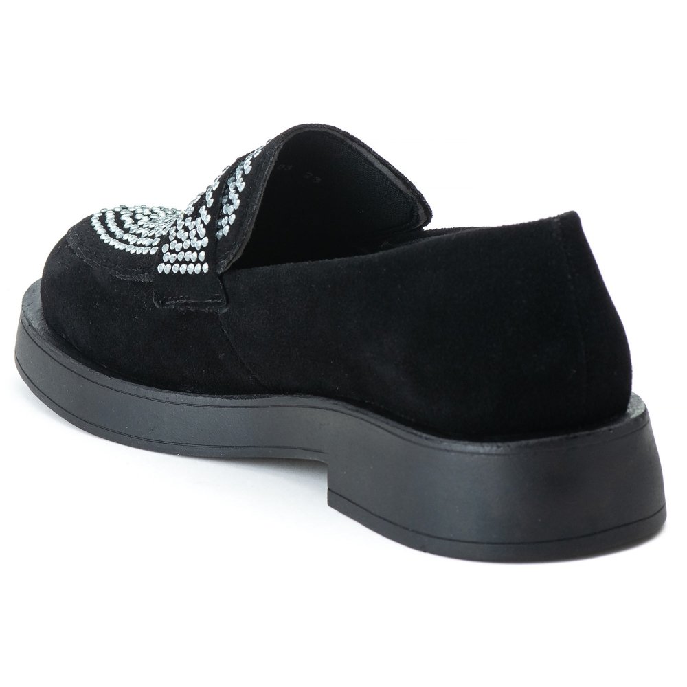 Sapato Mocassim Casual Feminino Aberto Brilho Sola Borracha Reta Bico Redondo Mulher Elegante Preto 2