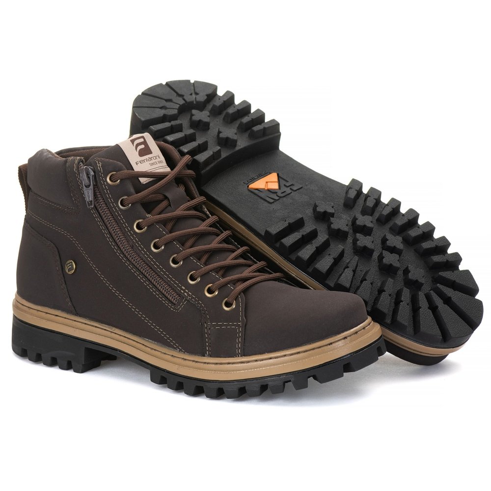 Bota Coturno Adventure Moda Casual Masculino Sola Tratorada Leve Cadarço Ziper Estilo Conforto Marrom 2
