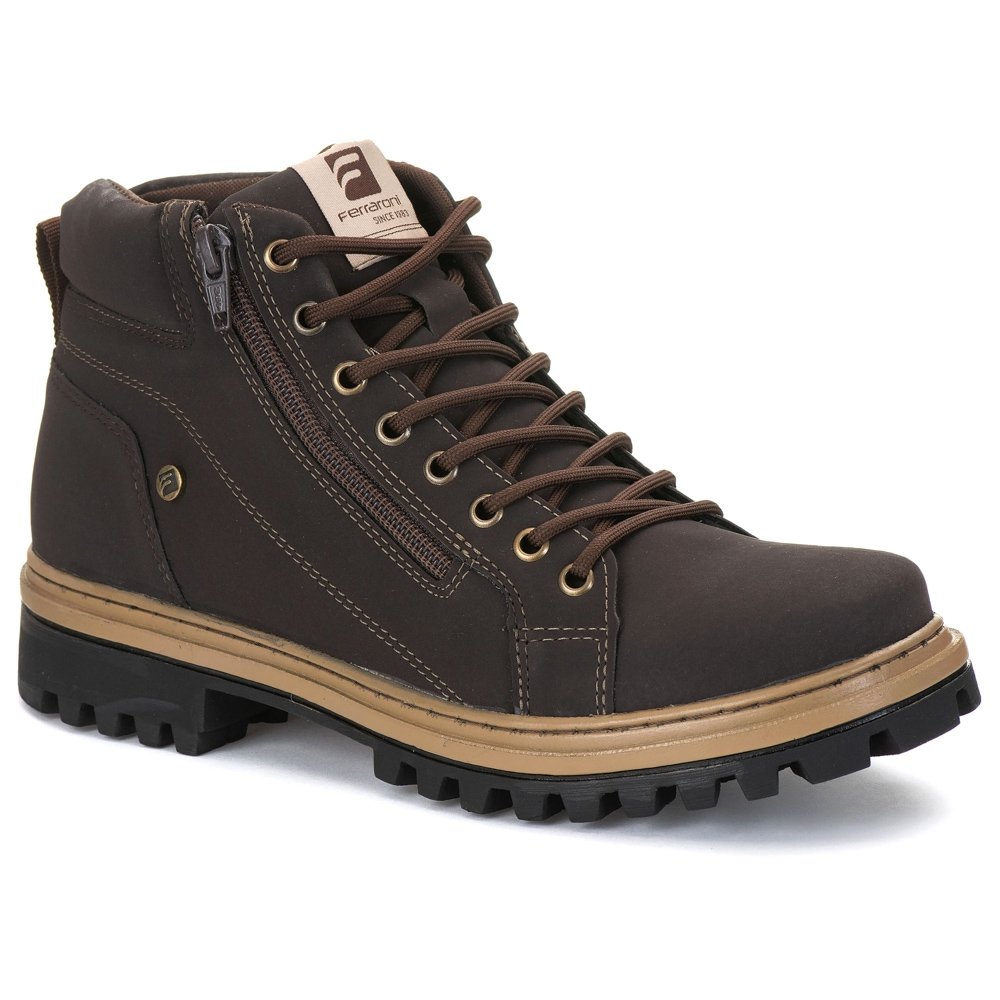Bota Coturno Adventure Moda Casual Masculino Sola Tratorada Leve Cadarço Ziper Estilo Conforto Marrom 3