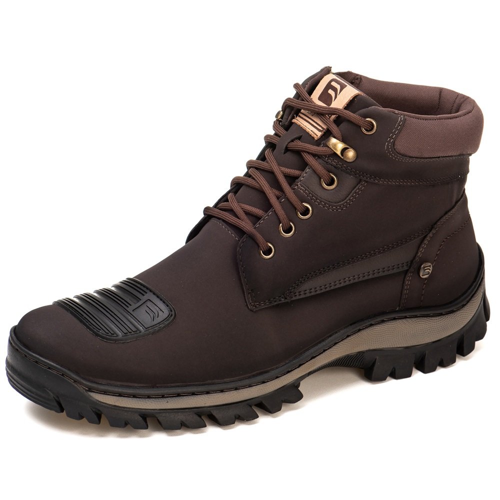 Bota Coturno Adventure Masculino Moda Casual Cano Curto com Biqueira Cadarço Estilo Conforto Marrom 1