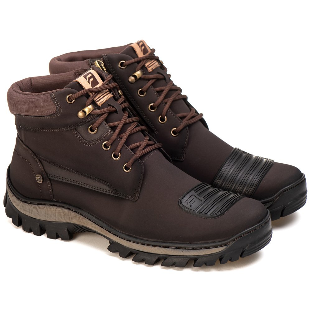 Bota Coturno Adventure Masculino Moda Casual Cano Curto com Biqueira Cadarço Estilo Conforto Marrom 2