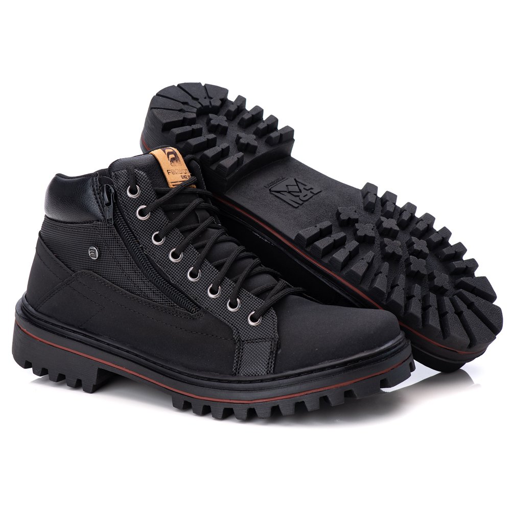 Bota Coturno Adventure Casual trabalho Passeio Masculino Cano Curto Sola Tratorada Ziper Cadarço Preto 3