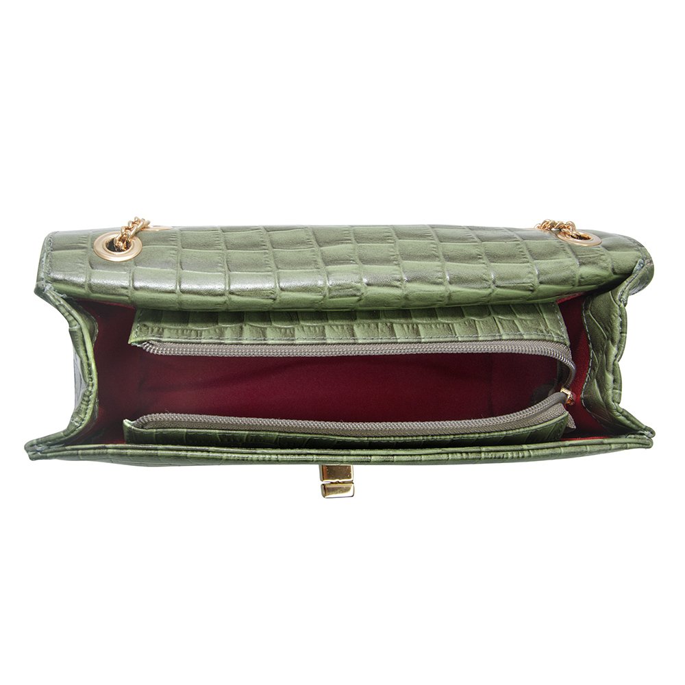 Bolsa de Couro com textura verde alça de corrente hendy bag Verde 2