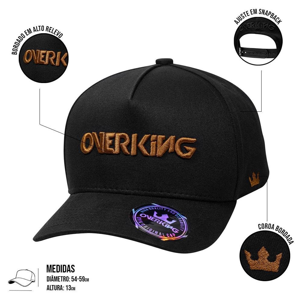 Boné Overking Aba Curva Snapback Basic Black Gold Preto 5